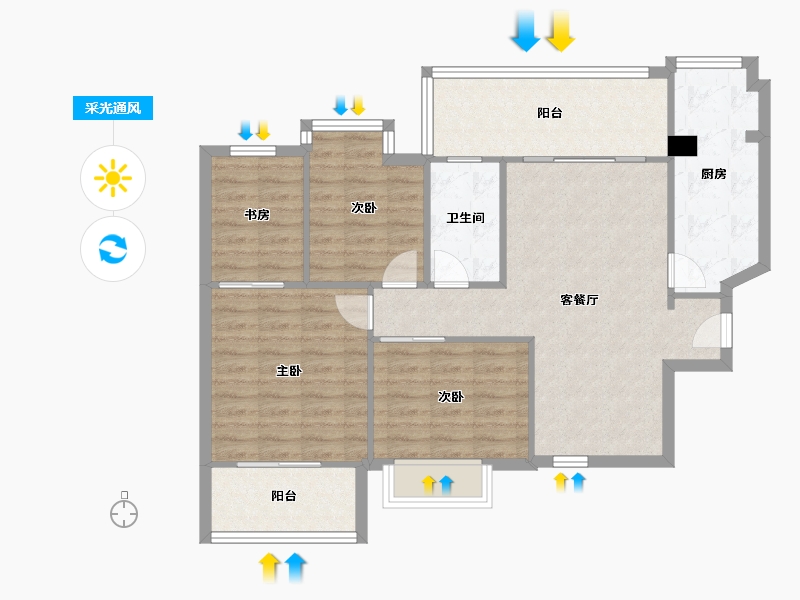 广东省-深圳市-蔚蓝海岸二期-90.86-户型库-采光通风