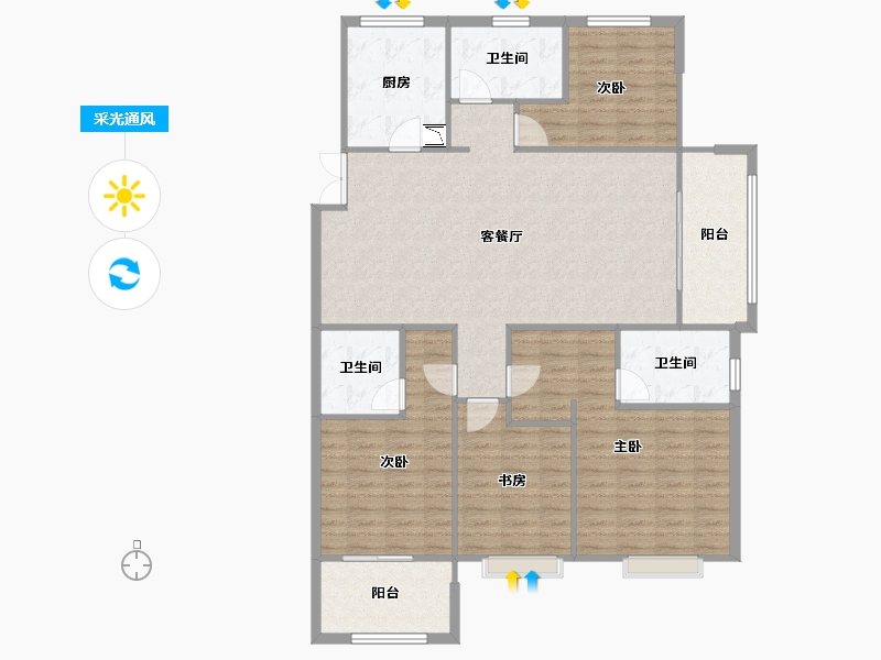 湖北省-武汉市-大华滨江天地三期铂金瑞府-131.00-户型库-采光通风