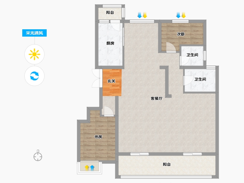 安徽省-合肥市-城建琥珀东华府-109.83-户型库-采光通风