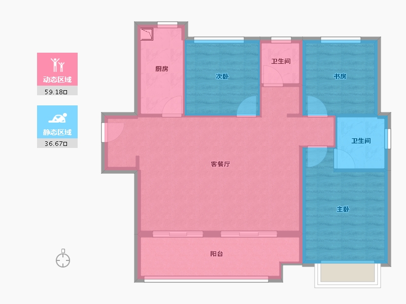 陕西省-西安市-绿地与湖五期-86.56-户型库-动静分区