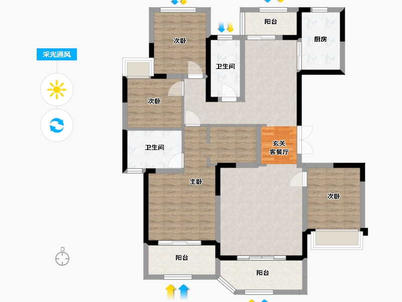 四川省-成都市-北辰天麓御府-123.90-户型库-采光通风