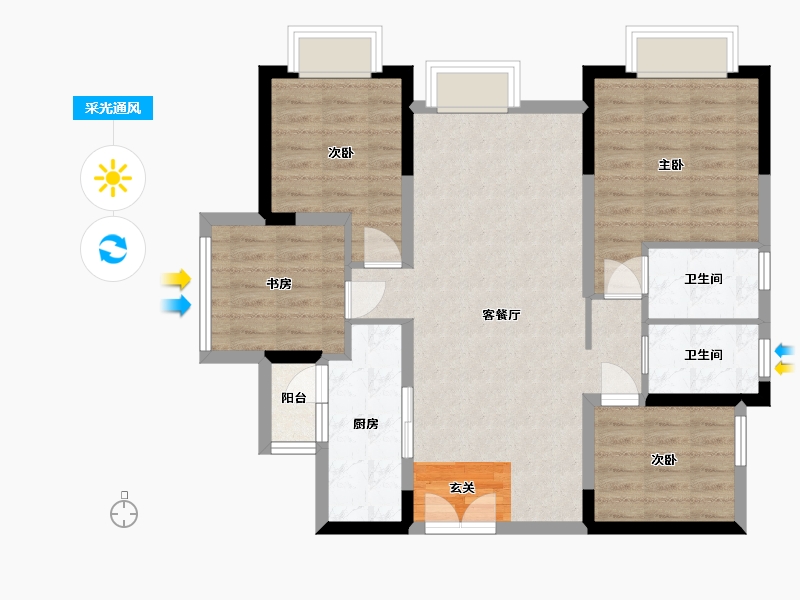 四川省-成都市-龙樾-87.56-户型库-采光通风