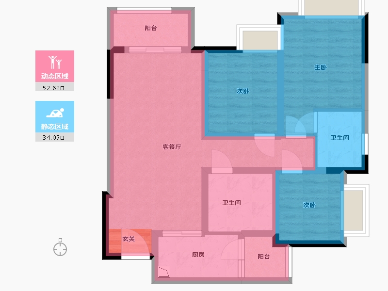 重庆-重庆市-两江科技城|映湖十里-75.93-户型库-动静分区