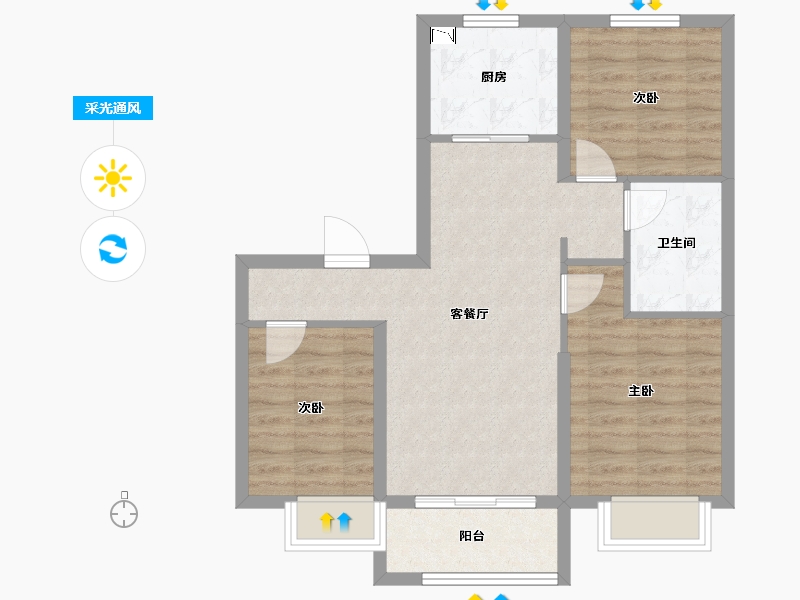 天津-天津市-莫奈的湖-69.45-户型库-采光通风