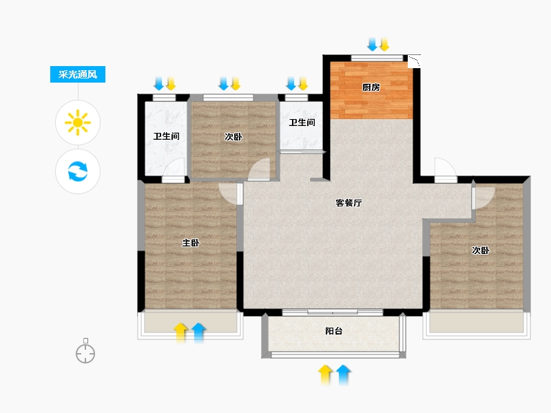 河北省-沧州市-沧州碧桂园江山樾-94.60-户型库-采光通风