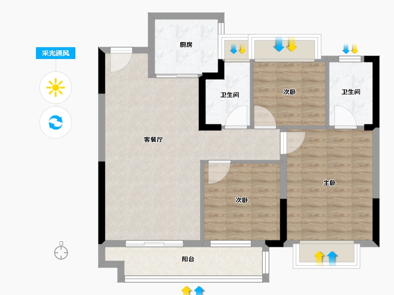 湖北省-武汉市-中建壹品澜郡-80.59-户型库-采光通风