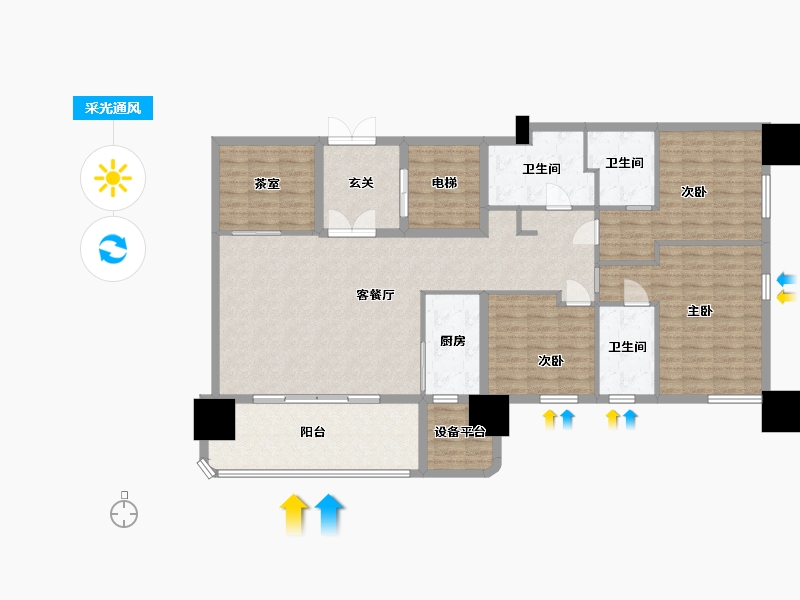 湖北省-武汉市-绿地海珀滨江-145.59-户型库-采光通风