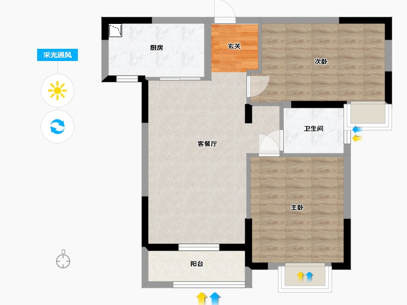 湖北省-武汉市-武地融创金麟壹号-71.00-户型库-采光通风