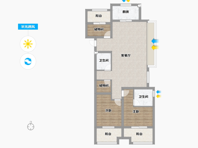 浙江省-嘉兴市-新里城-84.80-户型库-采光通风