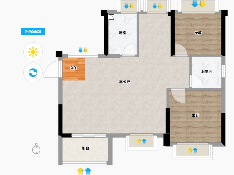 福建省-福州市-碧桂园・铂�h府-71.91-户型库-采光通风