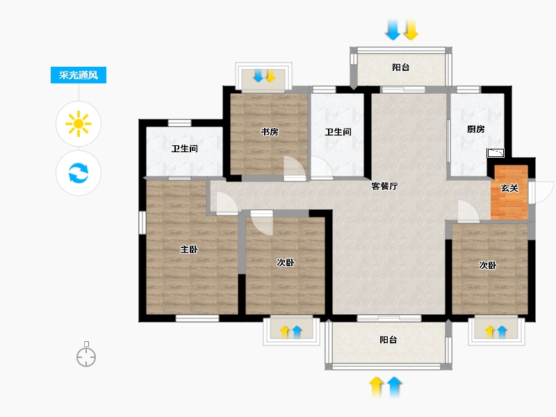 福建省-福州市-新力鼎新悦海湾-105.38-户型库-采光通风