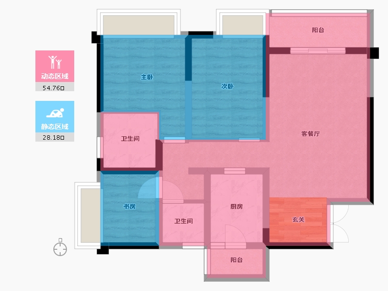 重庆-重庆市-华宇旭辉御�Z湖山-72.35-户型库-动静分区