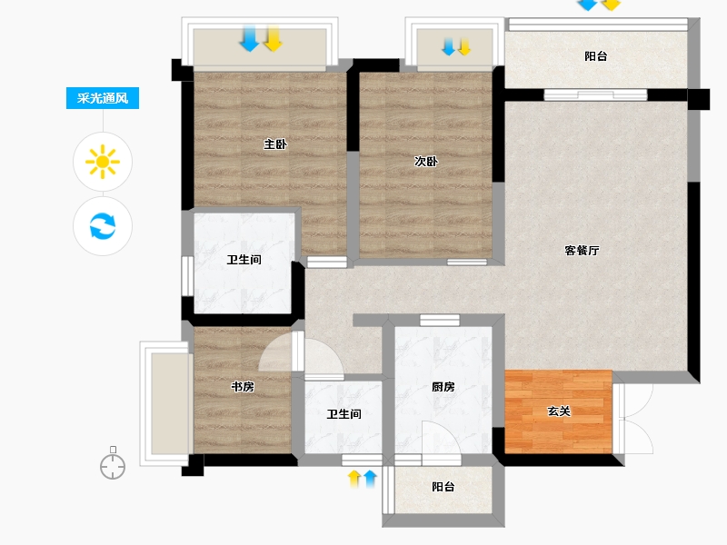 重庆-重庆市-华宇旭辉御�Z湖山-72.35-户型库-采光通风