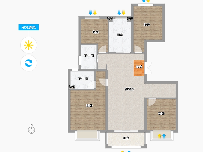 山东省-烟台市-恒基旭辉・玲珑翠谷-107.70-户型库-采光通风