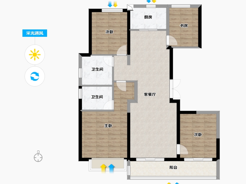 陕西省-咸阳市-融創觀瀾一號-108.04-户型库-采光通风