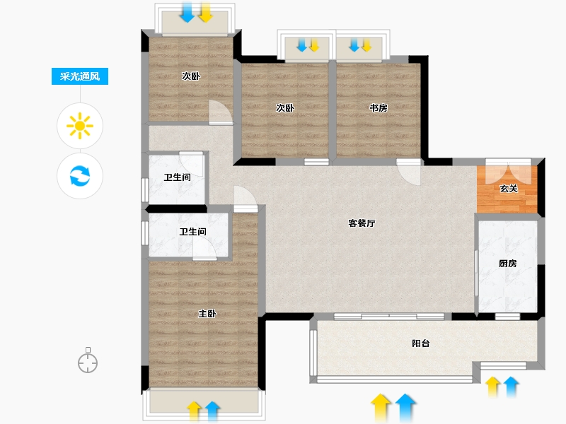 重庆-重庆市-华宇旭辉御�Z湖山-109.00-户型库-采光通风