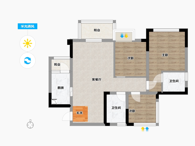 四川省-达州市-蓝润・春风屿湖-70.59-户型库-采光通风