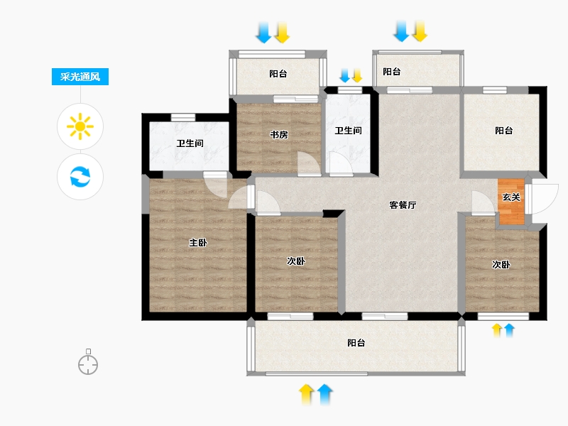 湖南省-衡阳市-中房・美丽白沙-103.37-户型库-采光通风