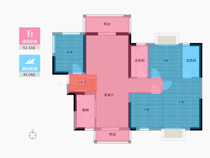 广西壮族自治区-钦州市-云星・钱隆天下-84.57-户型库-动静分区