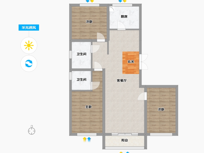 内蒙古自治区-包头市-青山枫景-93.32-户型库-采光通风