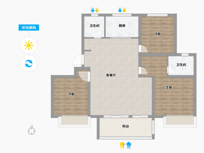 山东省-聊城市-星光・�Z园-96.00-户型库-采光通风