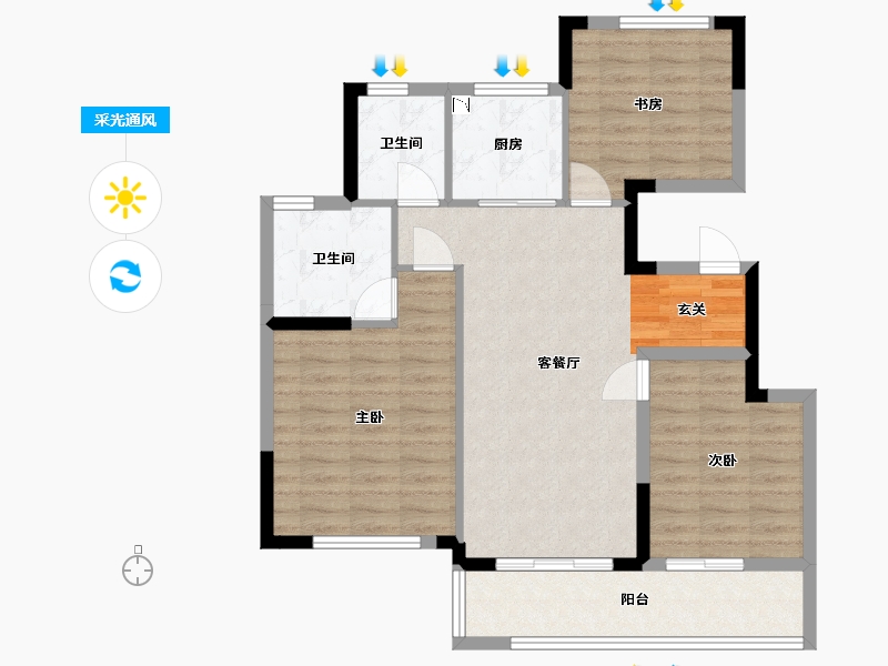 浙江省-宁波市-凤澜邸-87.00-户型库-采光通风