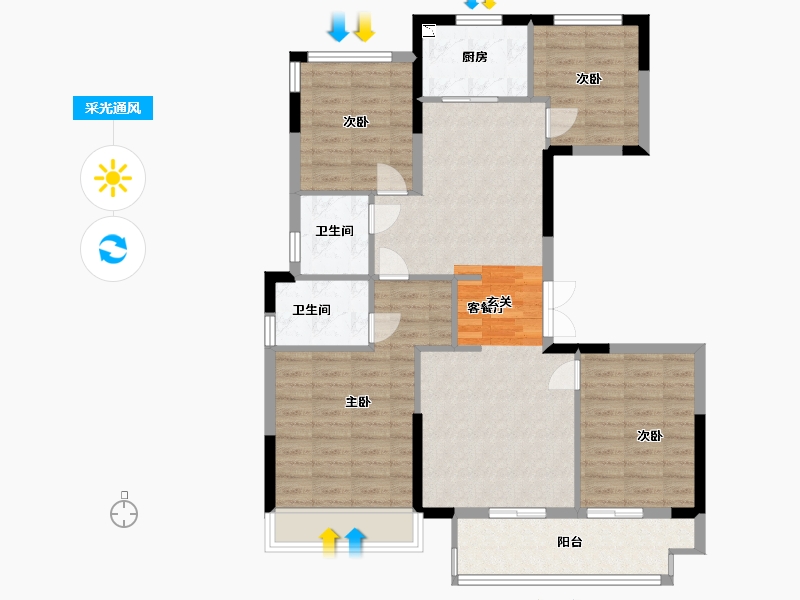 浙江省-绍兴市-中梁越江府-100.00-户型库-采光通风