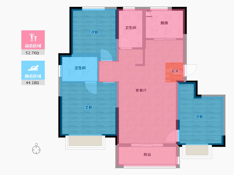 天津-天津市-爱情花园里-86.40-户型库-动静分区