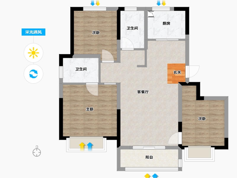 天津-天津市-爱情花园里-86.40-户型库-采光通风