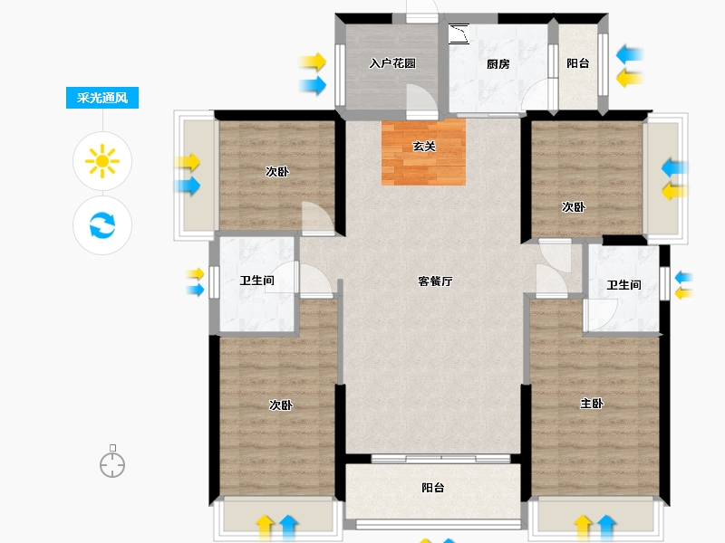 广东省-江门市-御锦世家花园-105.80-户型库-采光通风