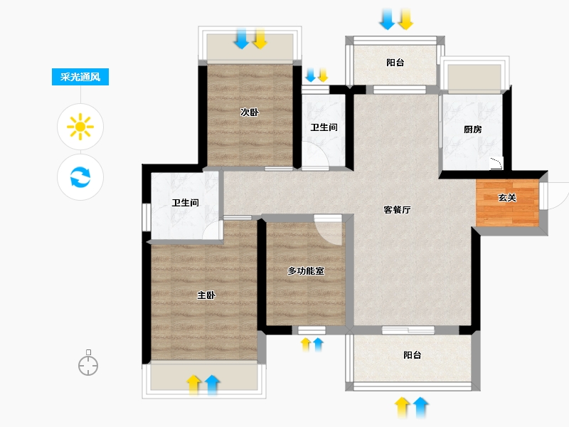 广东省-江门市-嘉骏花园-70.93-户型库-采光通风