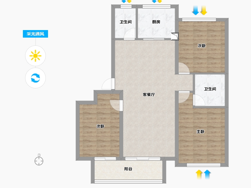 山东省-德州市-绿城百合花园-92.35-户型库-采光通风