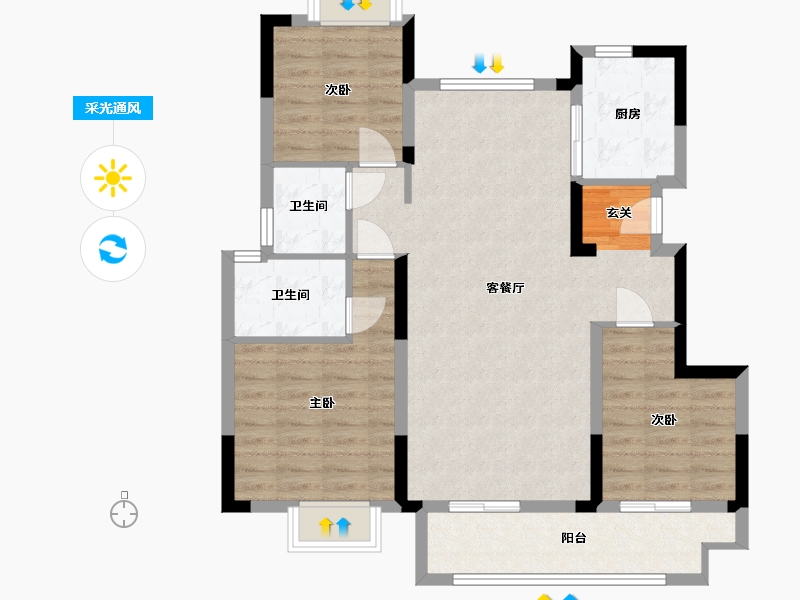 江西省-九江市-锦天府-88.80-户型库-采光通风