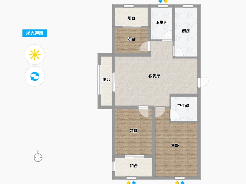 山东省-泰安市-东岳广场-93.00-户型库-采光通风