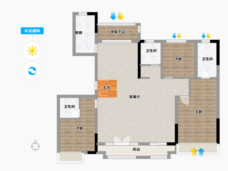 河南省-焦作市-焦作世合万达广场-120.45-户型库-采光通风