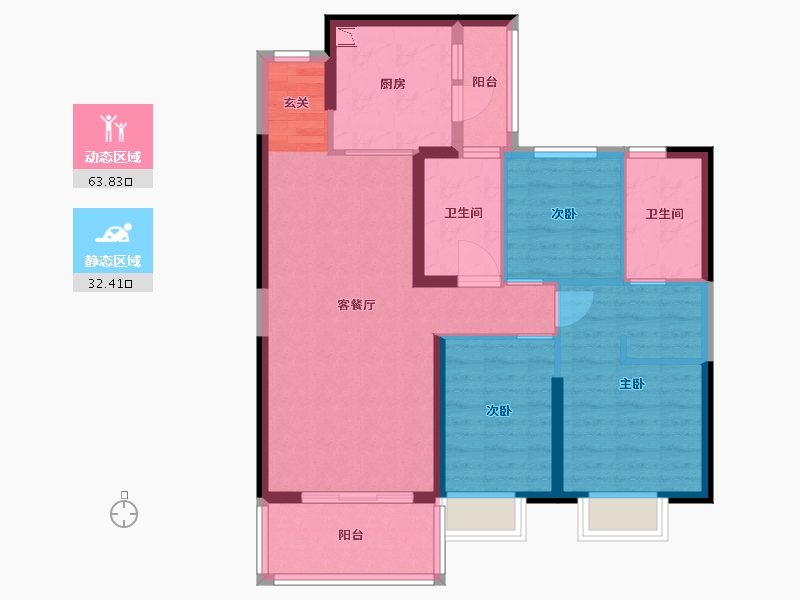 陕西省-渭南市-渭南恒大�B睿府-85.45-户型库-动静分区