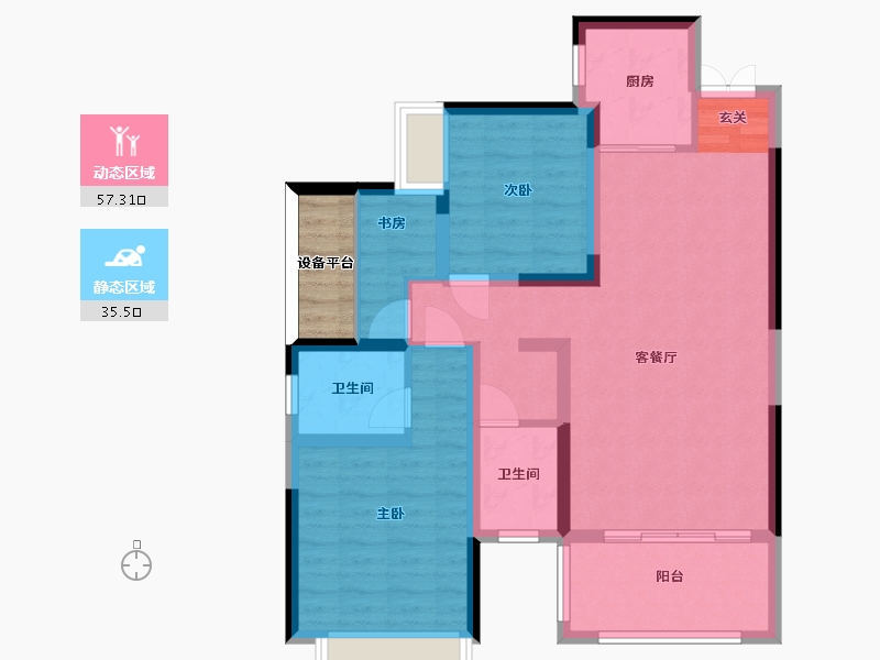 湖南省-长沙市-帝辰金缇水郡-85.49-户型库-动静分区