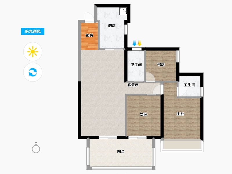 广西壮族自治区-南宁市-凯旋1号上水湾-87.50-户型库-采光通风