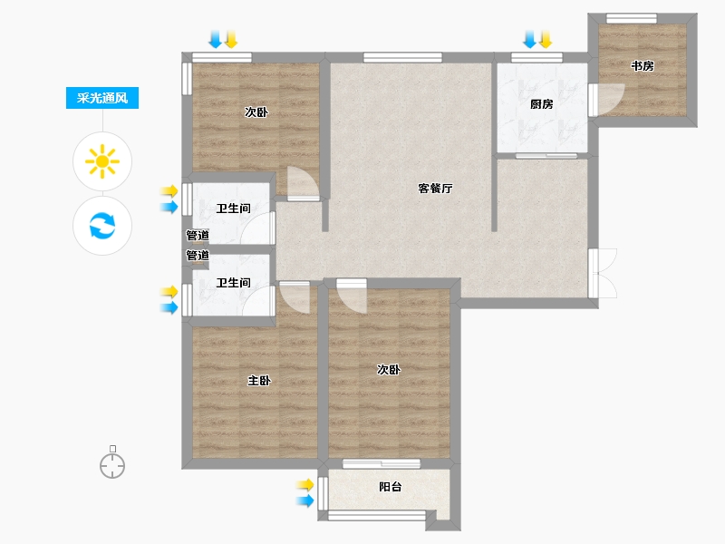 山西省-长治市-金城名邸-83.16-户型库-采光通风