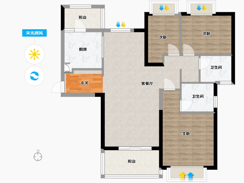 广西壮族自治区-南宁市-南宁恒大悦龙台-96.81-户型库-采光通风