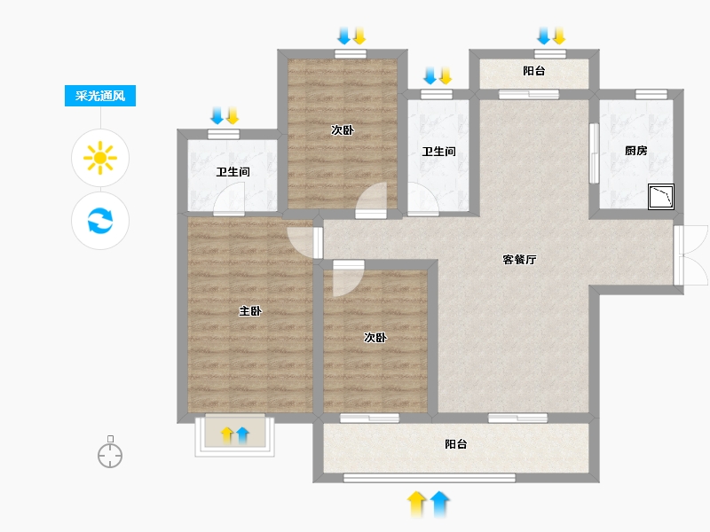 陕西省-西安市-御锦城-94.86-户型库-采光通风