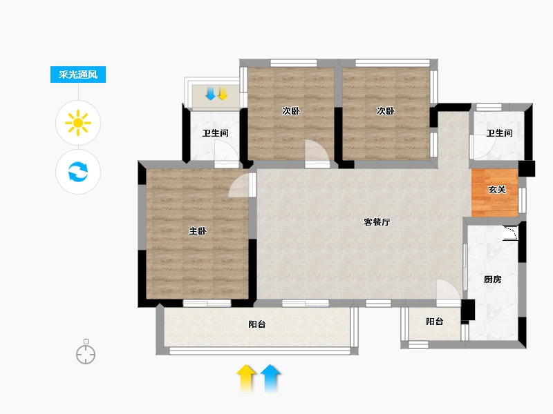 四川省-宜宾市-正黄・翡翠堂-83.37-户型库-采光通风