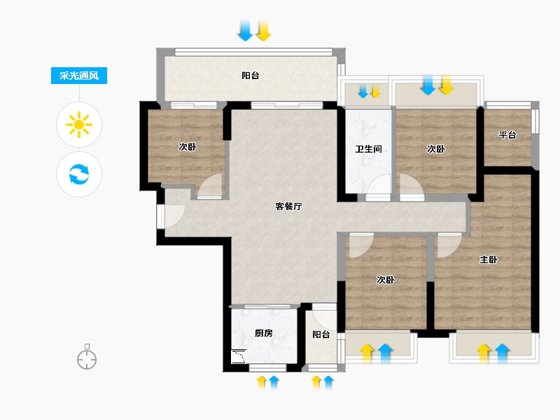 广东省-汕头市-博翠府-86.59-户型库-采光通风