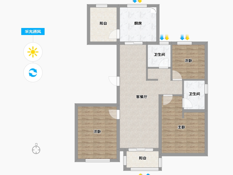 山西省-临汾市-欧尚国际-93.25-户型库-采光通风