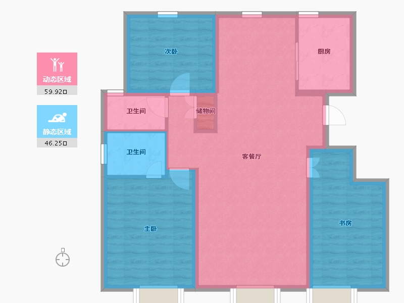 新疆维吾尔自治区-乌鲁木齐市-丝路环球港-95.73-户型库-动静分区