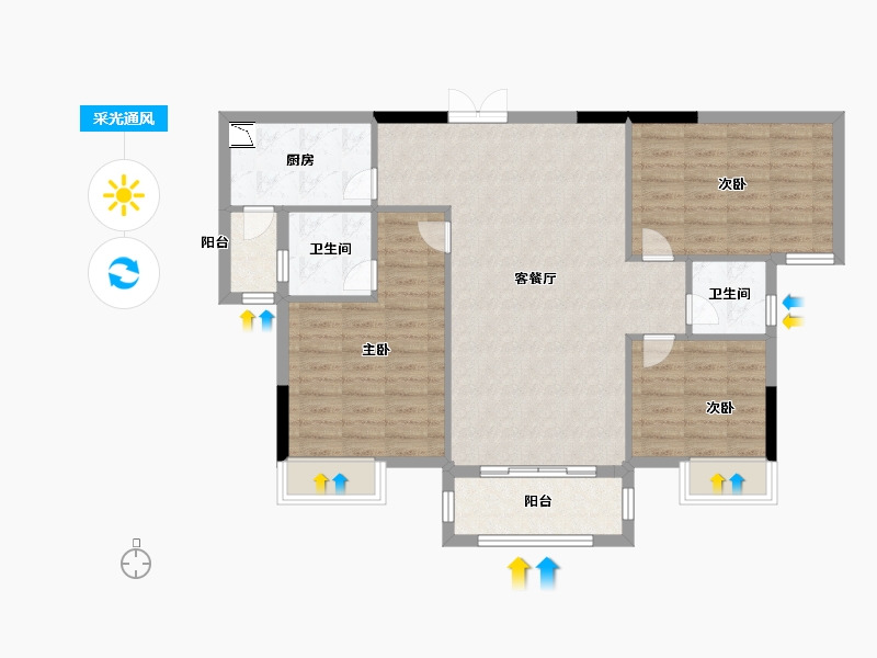 湖北省-潜江市-名筑仕嘉-93.00-户型库-采光通风