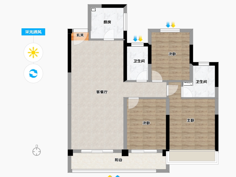 浙江省-温州市-旭信雍华园-94.00-户型库-采光通风