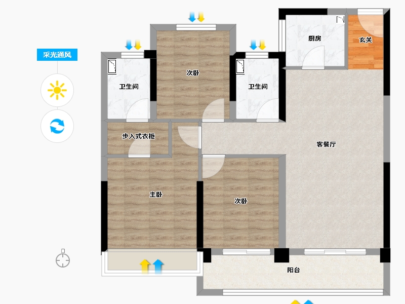 浙江省-温州市-旭信雍华园-95.00-户型库-采光通风