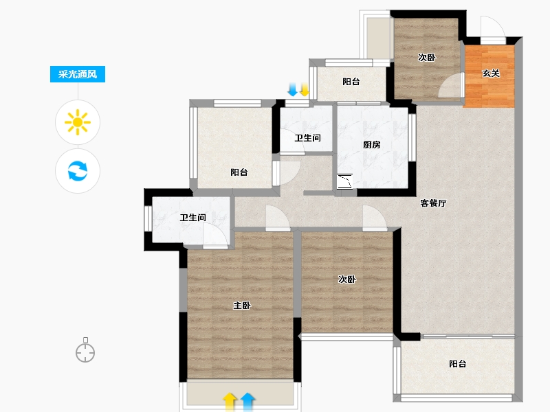 广东省-惠州市-蓝光铂汇公馆-93.60-户型库-采光通风