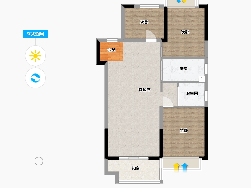 江苏省-扬州市-碧桂园陵江府-78.40-户型库-采光通风